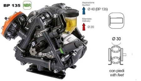 Насос мембранный Comet® серия BP135 (124 л/мин; 20 бар); вал d30 гладкий/шпонка - ВОМ 1"3/8